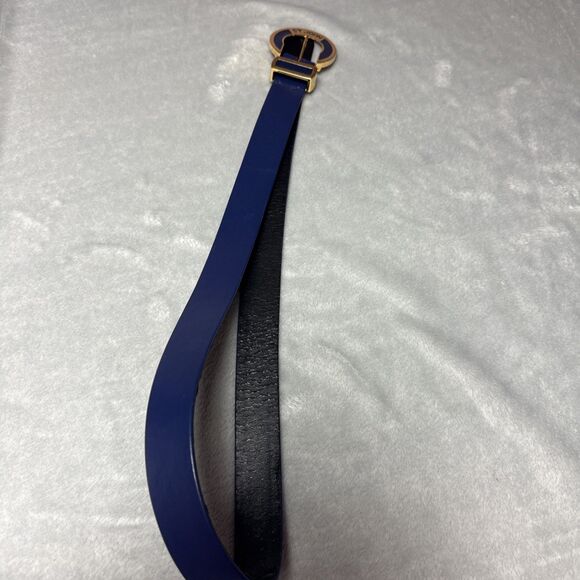 Vintage St. John Belt Navy Blue Leather With Gold Tone Buckle 37” Sz 12 main image 4